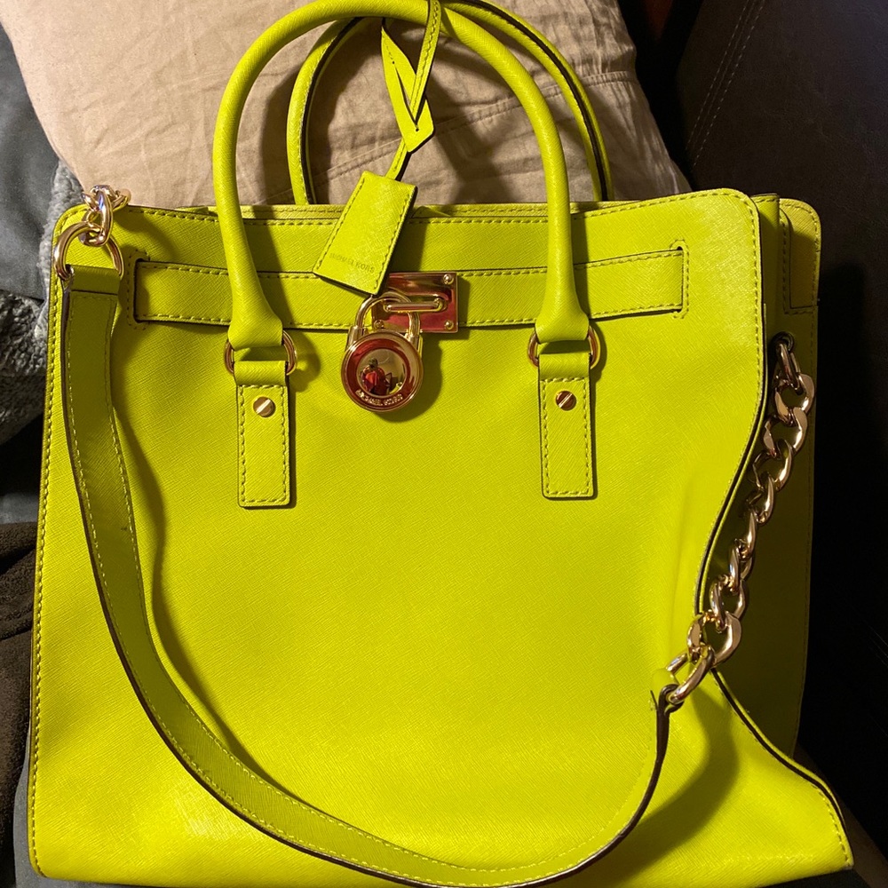Michael kors greenish yellow Hamilton bag